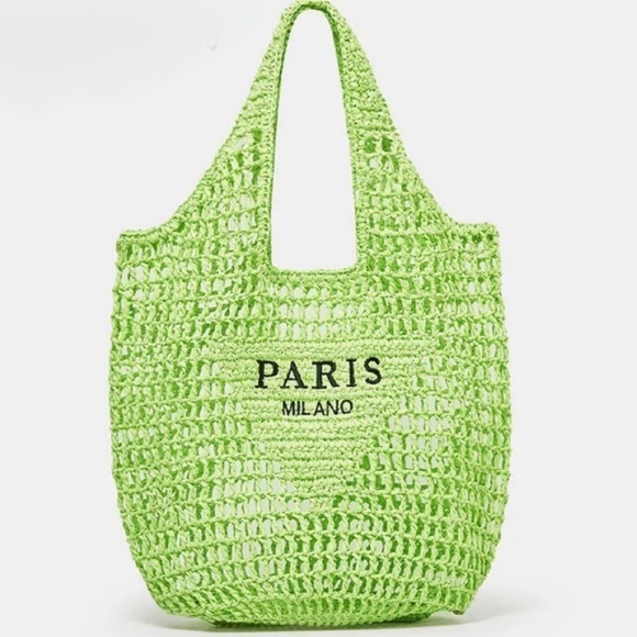 Bohemian Green Straw Summer Travel Fashion Casual Shoulder Beach Tote Bag - Picture 1 of 8
